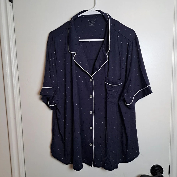 Cozy‎ Earth Blue White Polka Dot Short Sleeve Bamboo Pajama Set Size 2XL-3XL